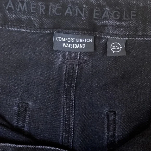 American Eagle High-Rise Baggy Wide Leg Black Denim Cargo Pants - Picture 8 of 9